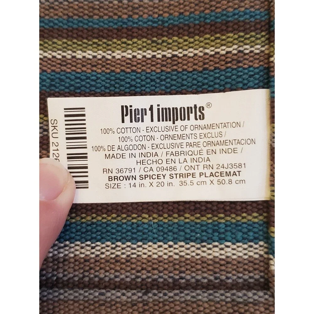Pier 1 Imports Cotton Brown Spicy Stripe Beaded Placemats Set of 4 20